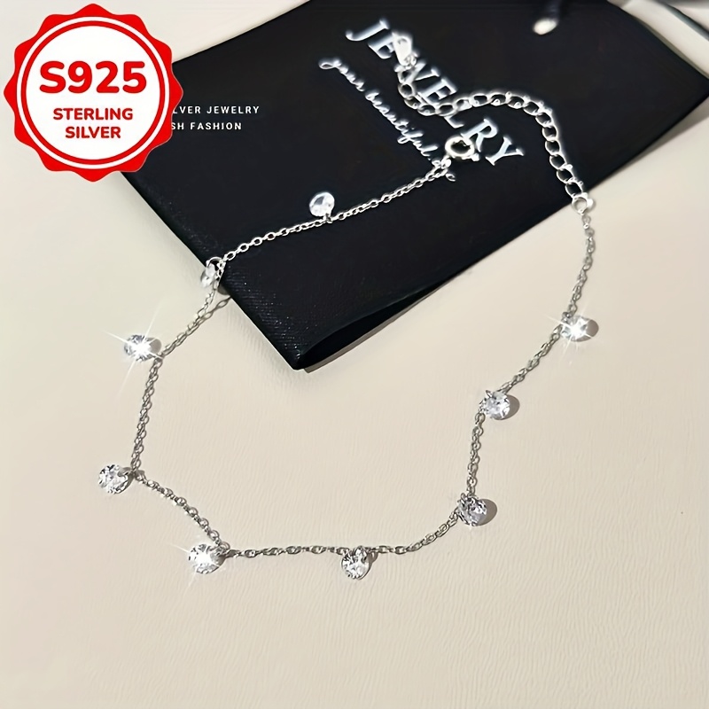 Women's S925 Sterling Silver Fashionable Anklet with Zircon Tassel
